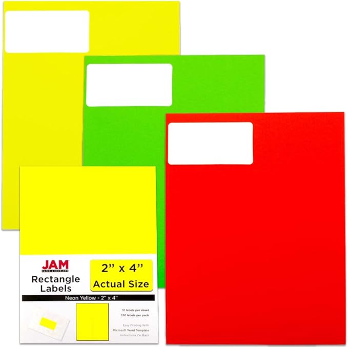 JAM PAPER Shipping Address Labels - Standard Mailing - 2 x 4 - Assorted Bright Neon Fluorescent - 6 Packs of 20 Labels - 120 Labels Total | Address Labels - TrueDesk