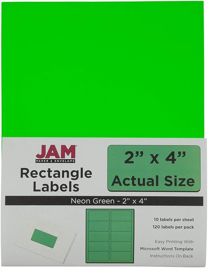 JAM PAPER Shipping Address Labels - Standard Mailing - 2 x 4 - Neon Fluorescent Green - 120/Pack | Address Labels - TrueDesk