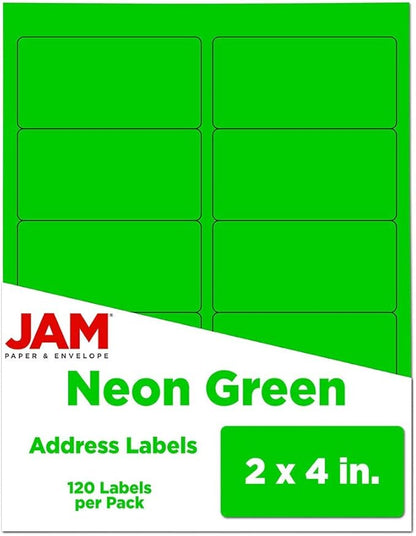 JAM PAPER Shipping Address Labels - Standard Mailing - 2 x 4 - Neon Fluorescent Green - 120/Pack | Address Labels - TrueDesk