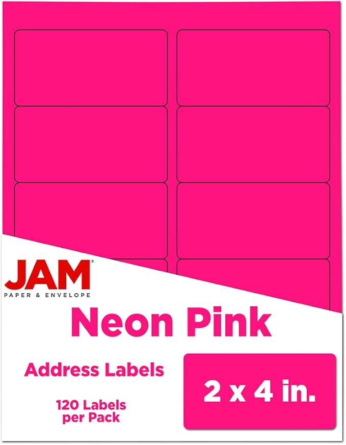 JAM PAPER Shipping Address Labels - Standard Mailing - 2 x 4 - Neon Fluorescent Pink - 120/Pack | Address Labels - TrueDesk
