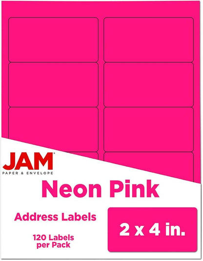 JAM PAPER Shipping Address Labels - Standard Mailing - 2 x 4 - Neon Fluorescent Pink - 120/Pack | Address Labels - TrueDesk