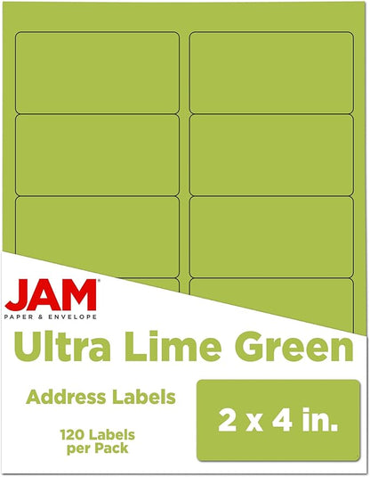 JAM PAPER Shipping Address Labels - Standard Mailing - 2 x 4 - Ultra Lime Green - 120/Pack | Address Labels - TrueDesk