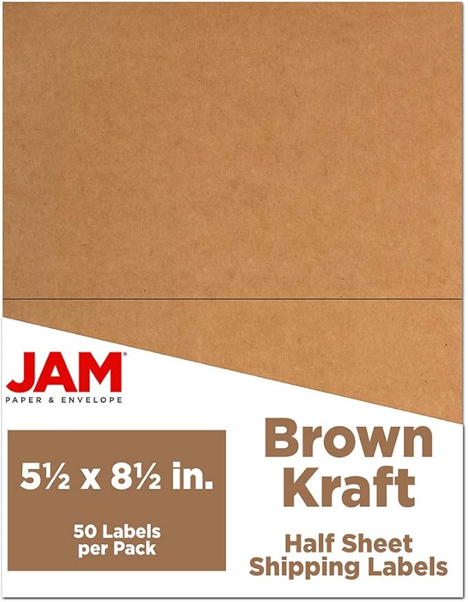 JAM PAPER Shipping Labels - Half Page - 5 1/2 x 8 1/2 - Brown Kraft - 50/Pack | Address Labels - TrueDesk