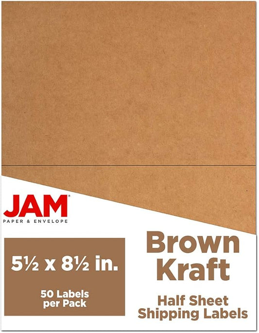JAM PAPER Shipping Labels - Half Page - 5 1/2 x 8 1/2 - Brown Kraft - 50/Pack | Address Labels - TrueDesk