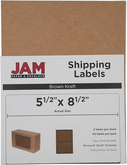 JAM PAPER Shipping Labels - Half Page - 5 1/2 x 8 1/2 - Brown Kraft - 50/Pack | Address Labels - TrueDesk