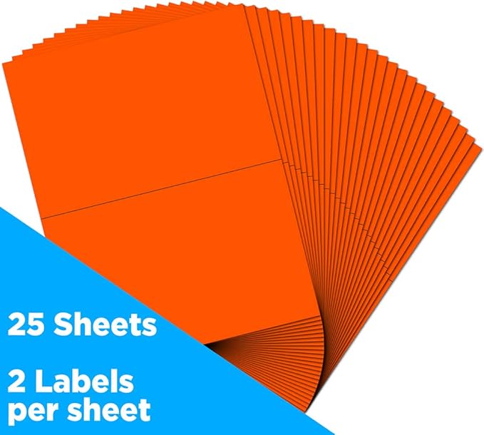 JAM PAPER Shipping Labels - Half Page - 5 1/2 x 8 1/2 - Neon Deep Red/Orange - 50/Pack | Address Labels - TrueDesk
