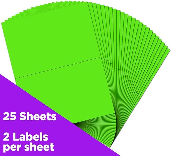 JAM PAPER Shipping Labels - Half Page - 5 1/2 x 8 1/2 - Neon Green - 50/Pack | All - Purpose Labels - TrueDesk