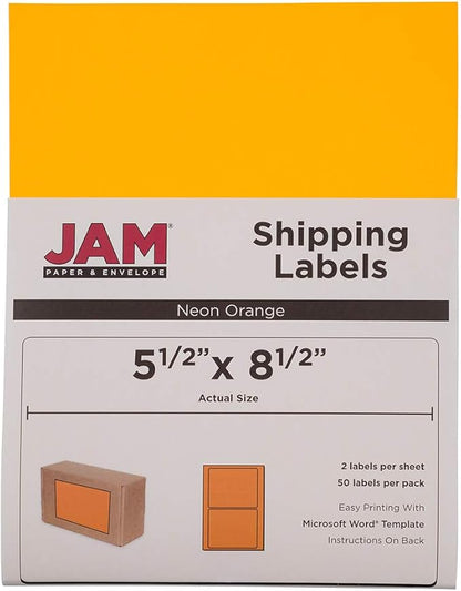 JAM PAPER Shipping Labels - Half Page - 5 1/2 x 8 1/2 - Neon Orange - 50/Pack | Address Labels - TrueDesk