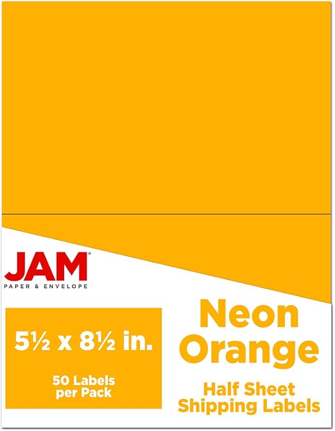 JAM PAPER Shipping Labels - Half Page - 5 1/2 x 8 1/2 - Neon Orange - 50/Pack | Address Labels - TrueDesk