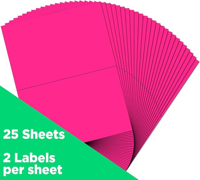JAM PAPER Shipping Labels - Half Page - 5 1/2 x 8 1/2 - Neon Pink - 50/Pack | Address Labels - TrueDesk