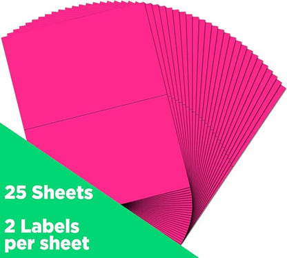 JAM PAPER Shipping Labels - Half Page - 5 1/2 x 8 1/2 - Neon Pink - 50/Pack | Address Labels - TrueDesk