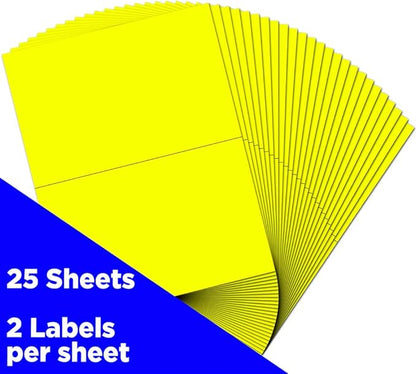 JAM PAPER Shipping Labels - Half Page - 5 1/2 x 8 1/2 - Neon Yellow - 50/Pack | Address Labels - TrueDesk