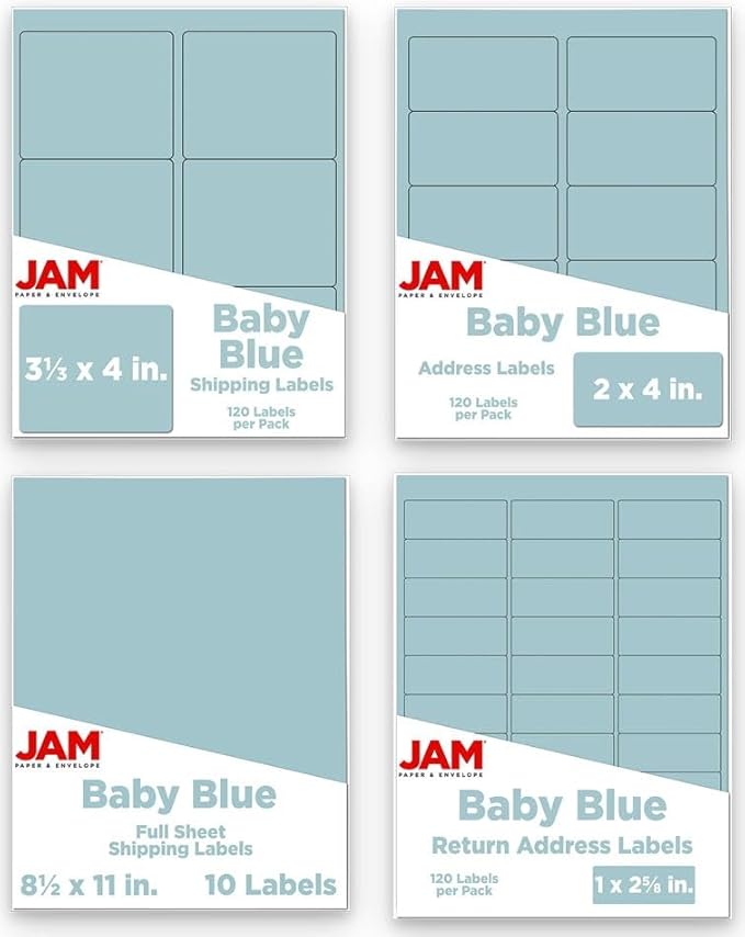 JAM PAPER Shipping & Mailing Address Labels - Multi Size Assortment - Baby Blue - 370/Pack | Address Labels - TrueDesk