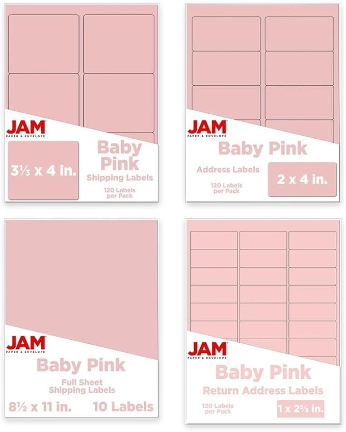 JAM PAPER Shipping & Mailing Address Labels - Multi Size Assortment - Baby Pink - 370/Pack | Address Labels - TrueDesk