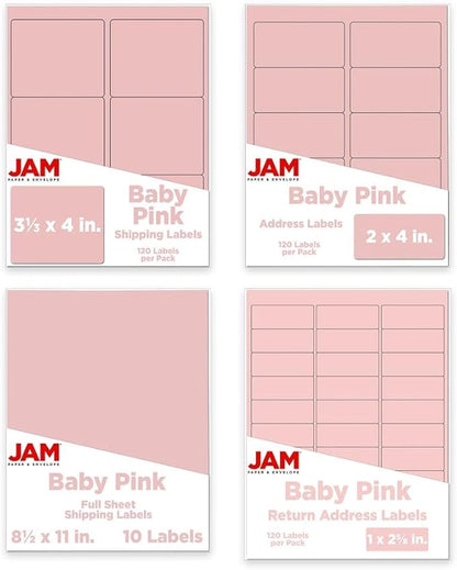 JAM PAPER Shipping & Mailing Address Labels - Multi Size Assortment - Baby Pink - 370/Pack | Address Labels - TrueDesk