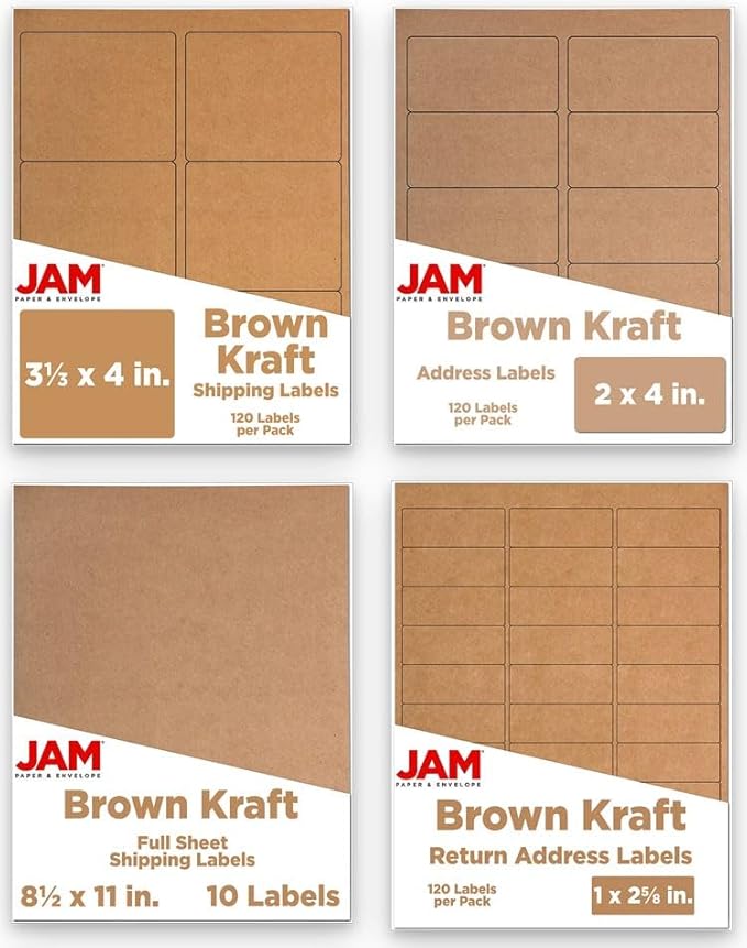 JAM PAPER Shipping & Mailing Address Labels - Multi Size Assortment - Brown Kraft - 370/Pack | Address Labels - TrueDesk