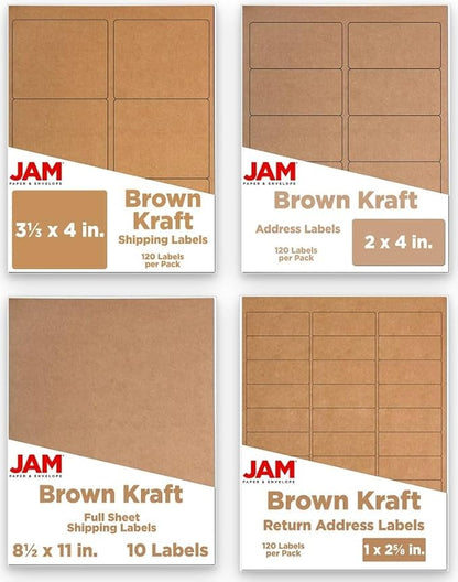 JAM PAPER Shipping & Mailing Address Labels - Multi Size Assortment - Brown Kraft - 370/Pack | Address Labels - TrueDesk