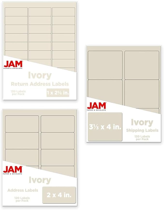 JAM PAPER Shipping & Mailing Address Labels - Multi Size Assortment - Ivory - 360/Pack | Address Labels - TrueDesk