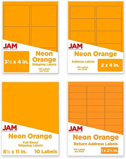 JAM PAPER Shipping & Mailing Address Labels - Multi Size Assortment - Neon Orange - 370/Pack | Address Labels - TrueDesk