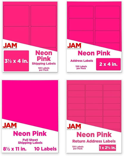 JAM PAPER Shipping & Mailing Address Labels - Multi Size Assortment - Neon Pink - 370/Pack | Address Labels - TrueDesk