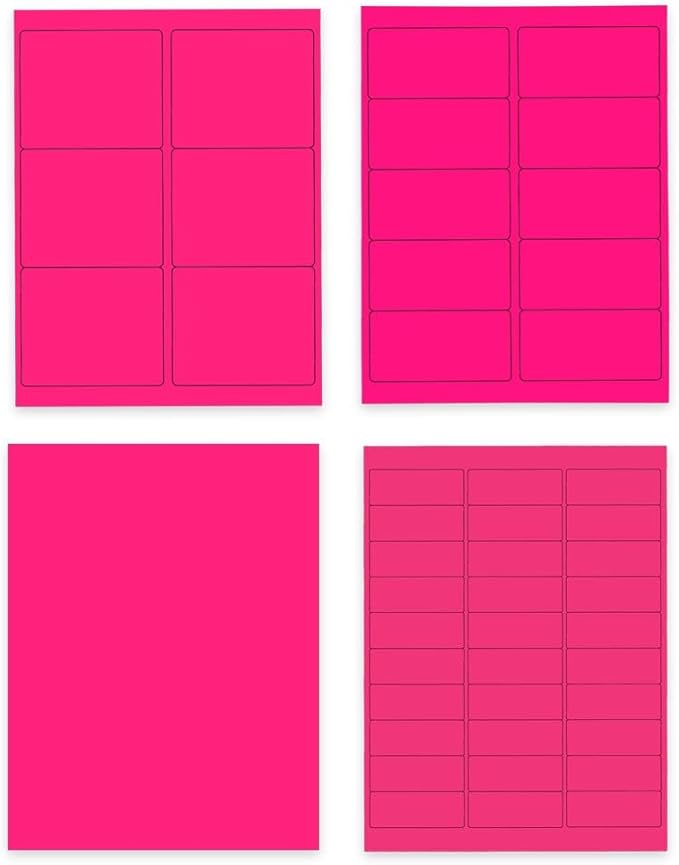 JAM PAPER Shipping & Mailing Address Labels - Multi Size Assortment - Neon Pink - 370/Pack | Address Labels - TrueDesk
