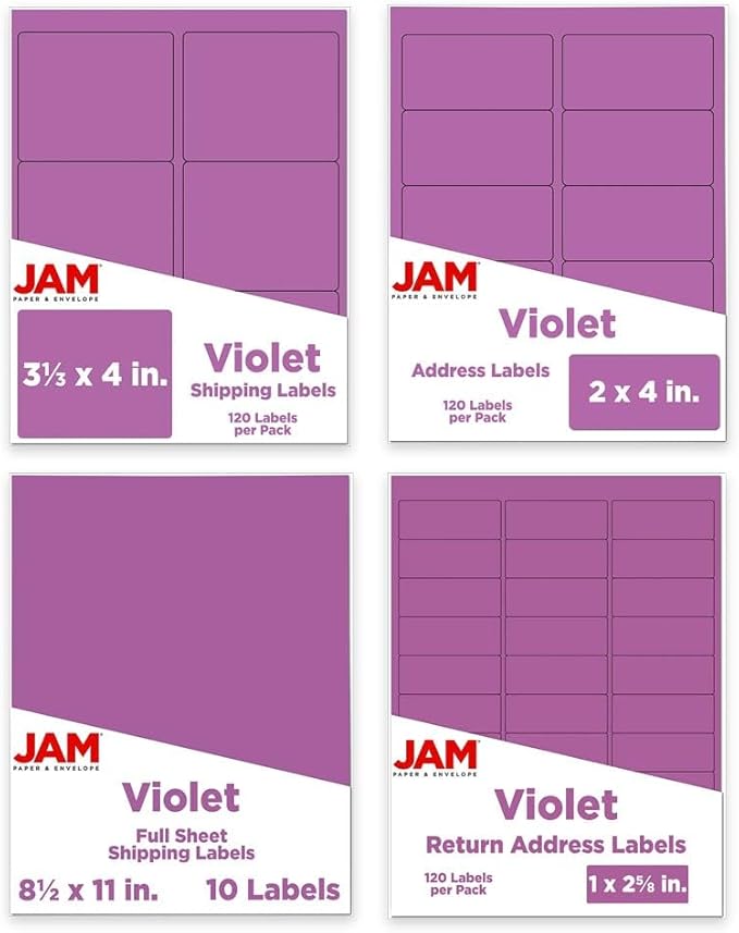 JAM PAPER Shipping & Mailing Address Labels - Multi Size Assortment - Purple - 370/Pack | Address Labels - TrueDesk