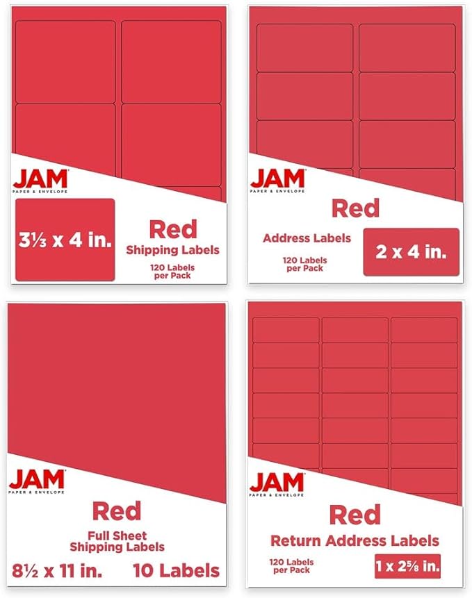 JAM PAPER Shipping & Mailing Address Labels - Multi Size Assortment - Red - 370/Pack | Address Labels - TrueDesk