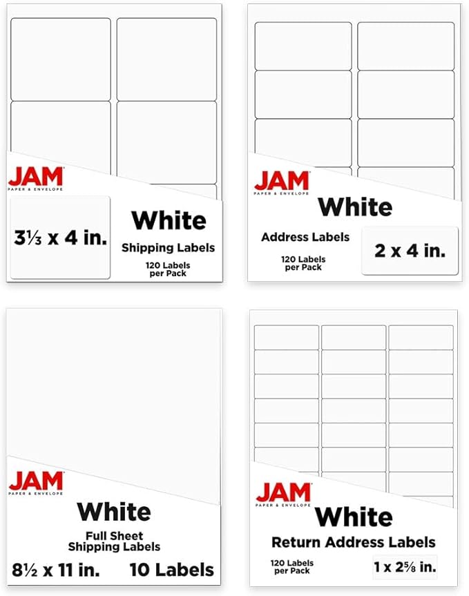 JAM PAPER Shipping & Mailing Address Labels - Multi Size Assortment - White - 370/Pack | Address Labels - TrueDesk