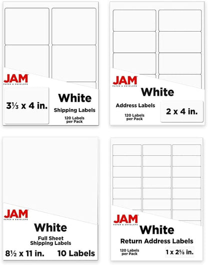 JAM PAPER Shipping & Mailing Address Labels - Multi Size Assortment - White - 370/Pack | Address Labels - TrueDesk
