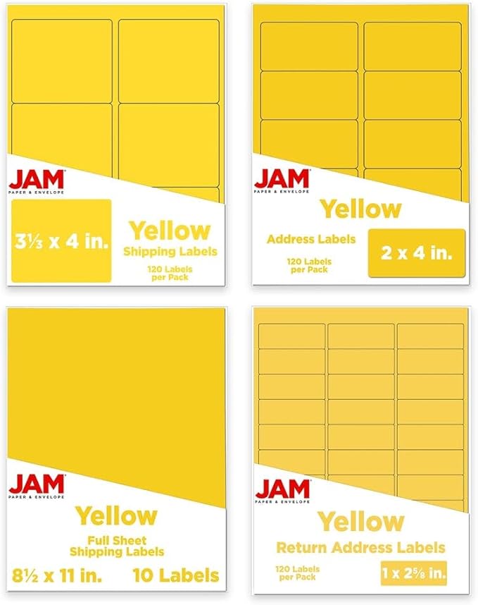 JAM PAPER Shipping & Mailing Address Labels - Multi Size Assortment - Yellow - 370/Pack | Address Labels - TrueDesk