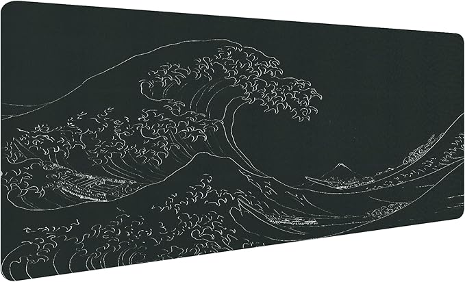Japanese Gaming Mouse Pad Abstract Black Mouse Pad 31.5x11.8 Inch Black Sea Wave Texture Non - Slip Rubber Base Large Ocean Mousepad Stitched Edges Keyboard Mouse Mat Desk Pad for Office and Home | Mouse Pads - TrueDesk