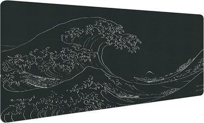 Japanese Gaming Mouse Pad Abstract Black Mouse Pad 31.5x11.8 Inch Black Sea Wave Texture Non - Slip Rubber Base Large Ocean Mousepad Stitched Edges Keyboard Mouse Mat Desk Pad for Office and Home | Mouse Pads - TrueDesk