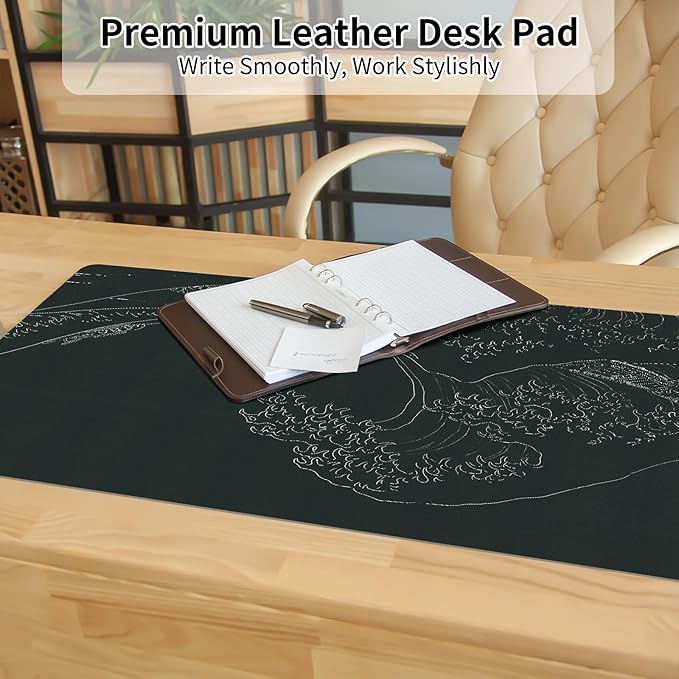 Japanese Gaming Mouse Pad Abstract Black Mouse Pad 31.5x11.8 Inch Black Sea Wave Texture Non - Slip Rubber Base Large Ocean Mousepad Stitched Edges Keyboard Mouse Mat Desk Pad for Office and Home | Mouse Pads - TrueDesk