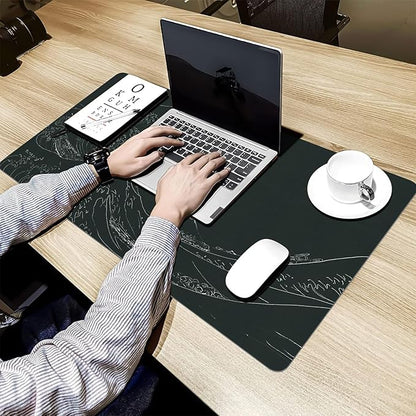 Japanese Gaming Mouse Pad Abstract Black Mouse Pad 31.5x11.8 Inch Black Sea Wave Texture Non - Slip Rubber Base Large Ocean Mousepad Stitched Edges Keyboard Mouse Mat Desk Pad for Office and Home | Mouse Pads - TrueDesk