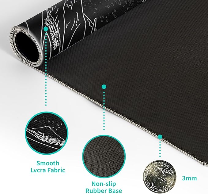 Japanese Gaming Mouse Pad Abstract Black Mouse Pad 31.5x11.8 Inch Black Sea Wave Texture Non - Slip Rubber Base Large Ocean Mousepad Stitched Edges Keyboard Mouse Mat Desk Pad for Office and Home | Mouse Pads - TrueDesk
