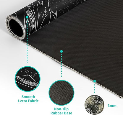 Japanese Gaming Mouse Pad Abstract Black Mouse Pad 31.5x11.8 Inch Black Sea Wave Texture Non - Slip Rubber Base Large Ocean Mousepad Stitched Edges Keyboard Mouse Mat Desk Pad for Office and Home | Mouse Pads - TrueDesk
