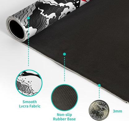 Japanese Red and Black Wave Gaming Mouse Pad Extended Large Mouse Mat Desk Pad Sea Texture Non - Slip Rubber Base Wave Mousepad Stitched Edges Keyboard Desk Pad for Office Home Game 31.5x11.8 Inch | Mouse Pads - TrueDesk