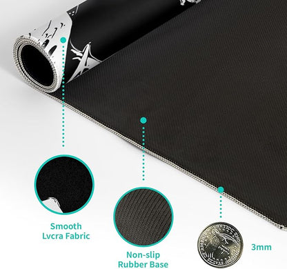 Japanese Sea Wave Large Mouse Pad, Abstract Black Gaming Mousepad, Extended Kanagawa Mat Desk Pad, 3mm Thick Long Non - Slip Rubber Base Mice Pad for Office and Home, 31.5x11.8 Inch | Mouse Pads - TrueDesk