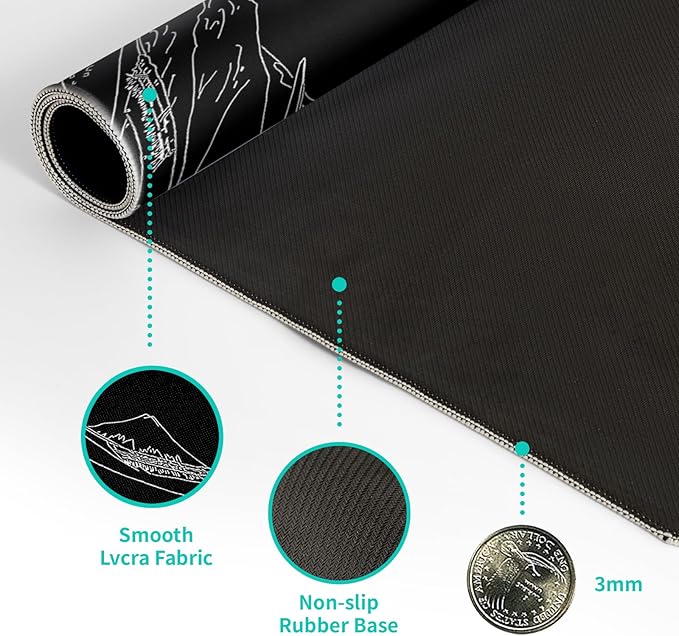 Japanese Sea Wave Large Mouse Pad Abstract Black Mouse Pad 31.5x11.8 Inch Black Kanagawa Texture Non - Slip Rubber Base Large Ocean Mousepad Stitched Edge Keyboard Mouse Mat Desk Pad for Office and Home | Mouse Pads - TrueDesk