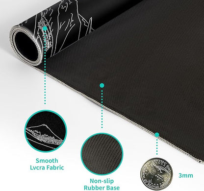 Japanese Sea Wave Large Mouse Pad Abstract Black Mouse Pad 31.5x11.8 Inch Black Kanagawa Texture Non - Slip Rubber Base Large Ocean Mousepad Stitched Edge Keyboard Mouse Mat Desk Pad for Office and Home | Mouse Pads - TrueDesk