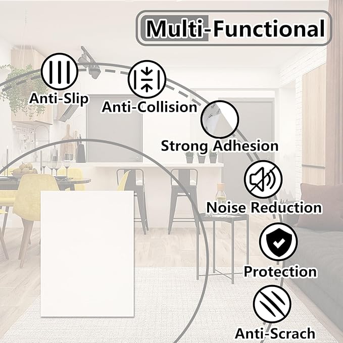 Jayen 132 Pcs Non Slip Self - Adhesive Silicone Cuttable Furniture Pads, Anti - Sliding Anti - Scratch Rubber Floor Protectors for Any Furniture and Appliances - White (Matte) | Furniture Pads - TrueDesk