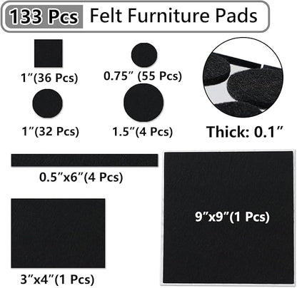 Jayen 133 Pcs Felt Self - Adhesive Cuttable Furniture Pads, Anti - Scratch Floor Protectors for Any Furniture and Appliances - Black | Furniture Pads - TrueDesk