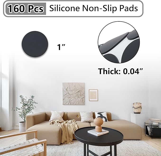 Jayen 160 Pcs Non Slip Self - Adhesive Silicone Cuttable Furniture Pads, Anti - Sliding Anti - Scratch Rubber Floor Protectors for Any Furniture and Appliances - Black (Matte) | Furniture Pads - TrueDesk
