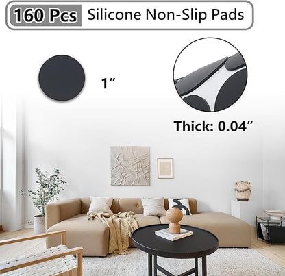 Jayen 160 Pcs Non Slip Self - Adhesive Silicone Cuttable Furniture Pads, Anti - Sliding Anti - Scratch Rubber Floor Protectors for Any Furniture and Appliances - Black (Matte) | Furniture Pads - TrueDesk