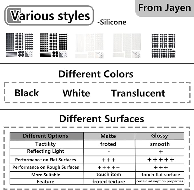 Jayen 160 Pcs Non Slip Self - Adhesive Silicone Cuttable Furniture Pads, Anti - Sliding Anti - Scratch Rubber Floor Protectors for Any Furniture and Appliances - Black (Matte) | Furniture Pads - TrueDesk