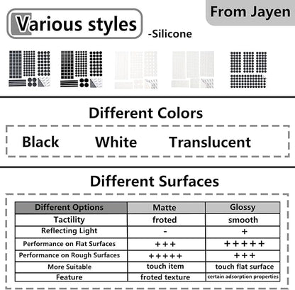 Jayen 160 Pcs Non Slip Self - Adhesive Silicone Cuttable Furniture Pads, Anti - Sliding Anti - Scratch Rubber Floor Protectors for Any Furniture and Appliances - Black (Matte) | Furniture Pads - TrueDesk