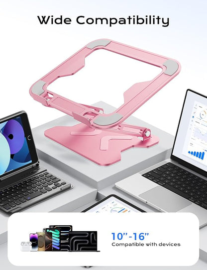 JCZT Adjustable Laptop Stand for Desk, Metal Foldable Laptop Riser, Portable Laptop Holder Mount, Ventilated Cooling Computer Notebook Stand for MacBook Air Pro, All 10 - 16'' Notebooks Laptops, Pink | Stands - TrueDesk