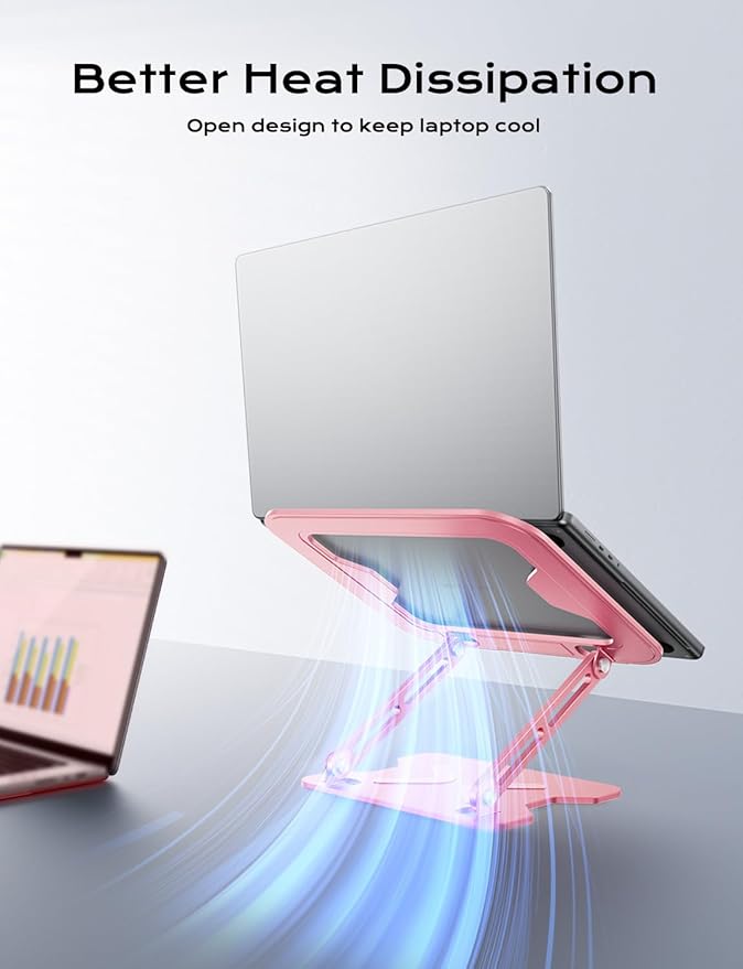 JCZT Adjustable Laptop Stand for Desk, Metal Foldable Laptop Riser, Portable Laptop Holder Mount, Ventilated Cooling Computer Notebook Stand for MacBook Air Pro, All 10 - 16'' Notebooks Laptops, Pink | Stands - TrueDesk
