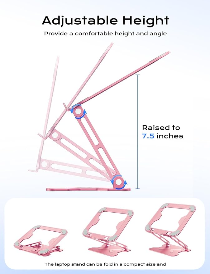 JCZT Adjustable Laptop Stand for Desk, Metal Foldable Laptop Riser, Portable Laptop Holder Mount, Ventilated Cooling Computer Notebook Stand for MacBook Air Pro, All 10 - 16'' Notebooks Laptops, Pink | Stands - TrueDesk