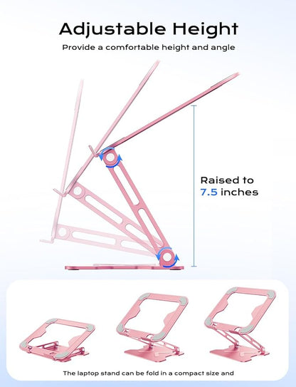 JCZT Adjustable Laptop Stand for Desk, Metal Foldable Laptop Riser, Portable Laptop Holder Mount, Ventilated Cooling Computer Notebook Stand for MacBook Air Pro, All 10 - 16'' Notebooks Laptops, Pink | Stands - TrueDesk